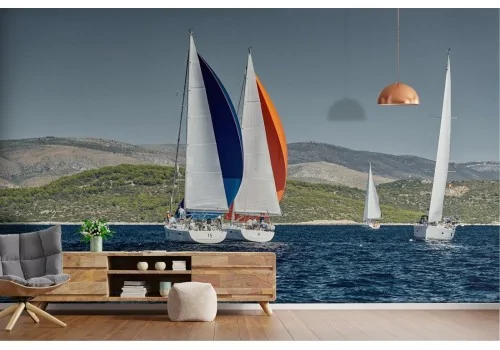 Carta da Parati paesaggio mare con navi