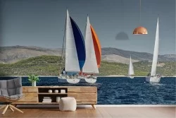 Carta da Parati paesaggio mare con navi