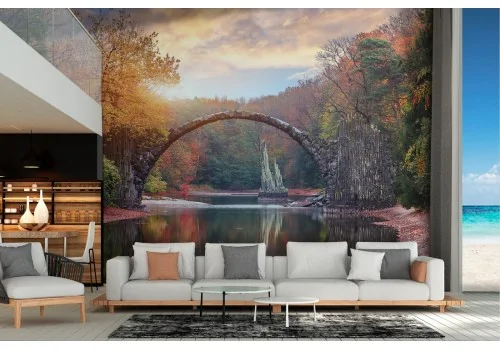 Wallpaper river in the forest fantasy landscape