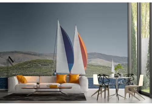 Carta da Parati paesaggio mare con navi 2