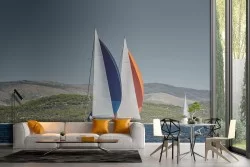 Carta da Parati paesaggio mare con navi