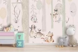 Carta da Parati animali nel bosco decorazione bambini