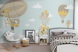 Animal and hot air balloon children's wallpaper