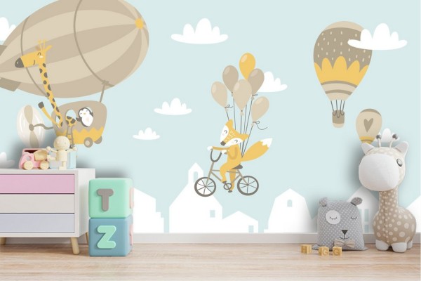 Carta da Parati animali e mongolfiere bambini