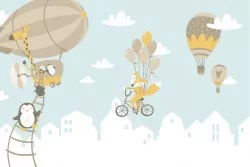 Children's Wallpaper Animals Birds Rockets Airplanes Hot Air Balloons