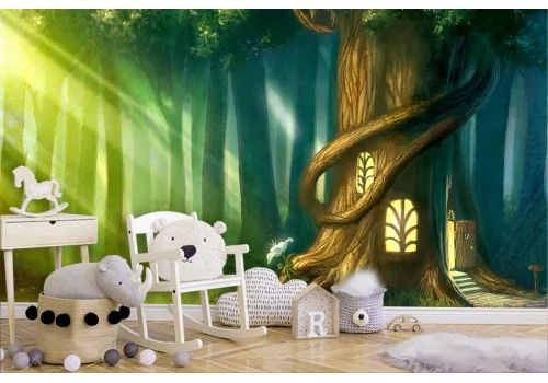 Wallpaper house in the forest fantasy landscape children