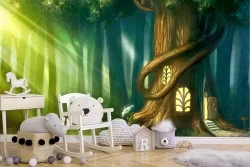 Carta da Parati casa nel bosco fantasy paesaggio bambini