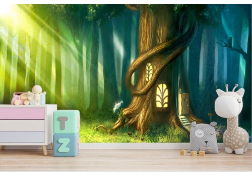 Carta da Parati casa nel bosco fantasy paesaggio bambini 2