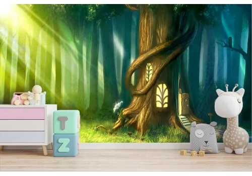 Carta da Parati casa nel bosco fantasy paesaggio bambini 2