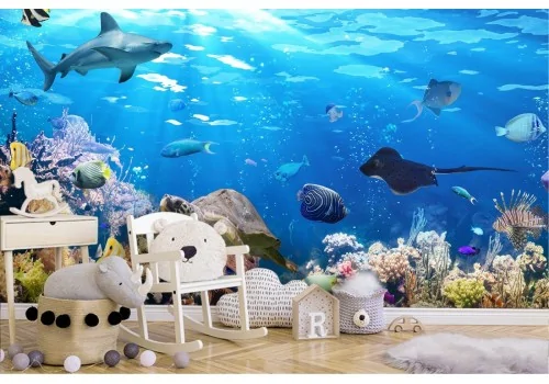 Wallpaper with fish and corals underwater landscape