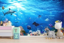 Wallpaper fish and coral underwater landscape