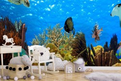 Underwater nature wallpaper with fish and corals