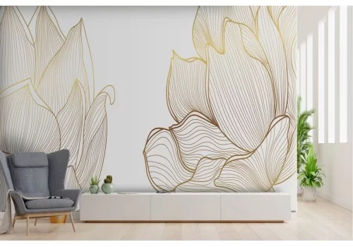 Luxury gold stylized flowers wallpaper
