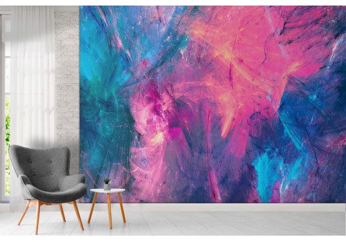 Abstract blue and fuchsia painted wallpaper design