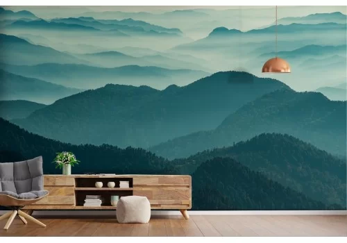 Carta da Parati paesaggio montagne con foreste natura