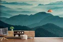 Carta da Parati paesaggio montagne con foreste natura