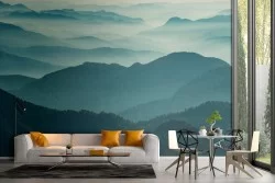 Carta da Parati paesaggio montagne con foreste natura