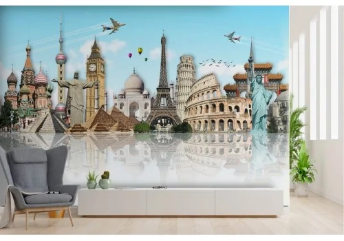 Carta da Parati attrazioni turistiche città illustrazione