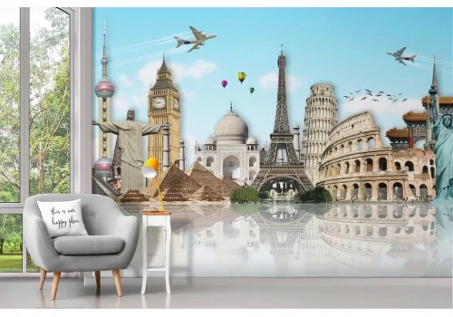 Carta da Parati attrazioni turistiche città illustrazione 2