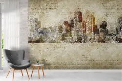 Carta da Parati metropoli grattacieli acquerello