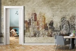 Carta da Parati Città Astratta Dipinti e Acquerelli