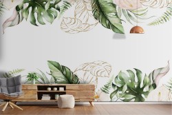 Wallpaper leaves and flowers details nature decoration