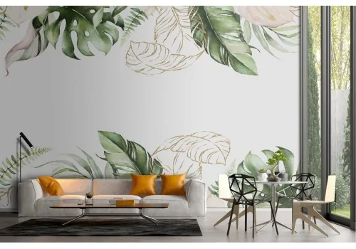 Wallpaper leaves and flowers details nature decoration 2