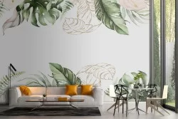 Carta da Parati foglie e fiori dettagli decorazione natura