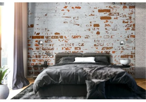 Wallpaper with damaged baked brick surface