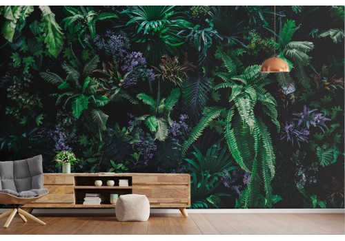 Carta da Parati foresta tropicale foglie e fiori natura