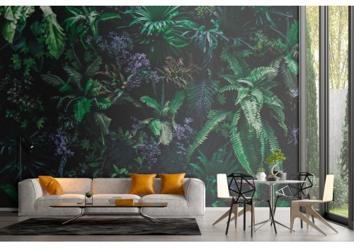 Carta da Parati foresta tropicale foglie e fiori natura 2