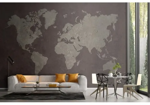 World map wallpaper with concrete surface effect