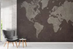 World map wallpaper with concrete surface effect
