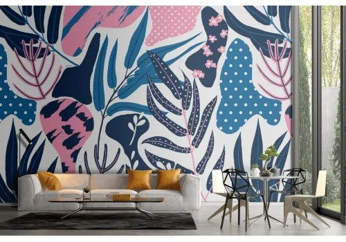 Carta da Parati foglie e fiori natura astratta moderna