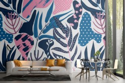 Carta da Parati foglie e fiori natura astratta moderna