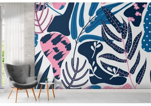 Carta da Parati foglie e fiori natura astratta moderna 2