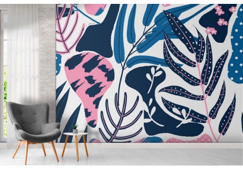 Modern abstract nature wallpaper with leaves and flowers 2