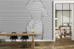 Carta da Parati donna sagoma righe design moderno