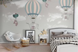Wallpaper hot air balloons and animals children's illustration