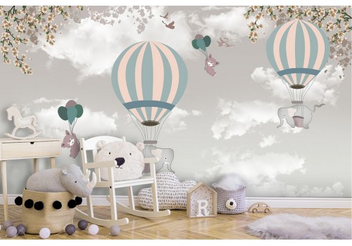 Wallpaper hot air balloons and animals children's illustration 2