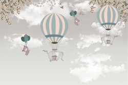 Children's Wallpaper Animals Birds Rockets Airplanes Hot Air Balloons