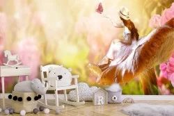 Carta da Parati bambina fiori natura fantasy