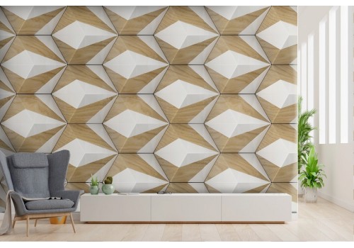 Geometric decoration wallpaper with wood effect