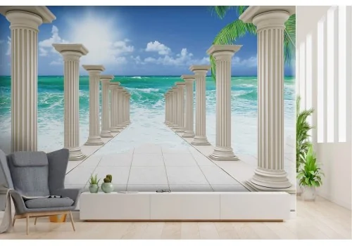 Greek abstract landscape wallpaper with sea