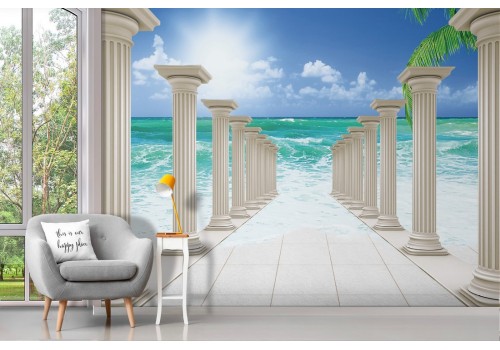 Greek abstract landscape wallpaper with sea 2