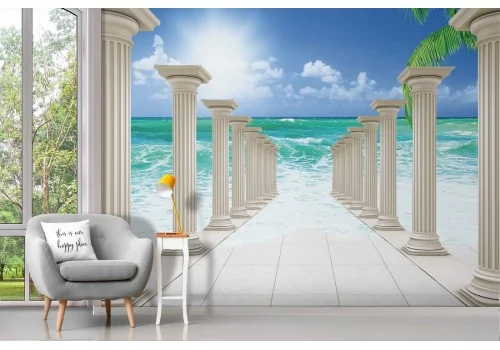 Greek abstract landscape wallpaper with sea 2