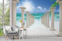 Greek abstract landscape wallpaper with sea