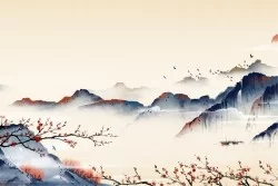 Carta da Parati Design e Stili Paesaggi e Natura Astratta Montagna Orientale zen