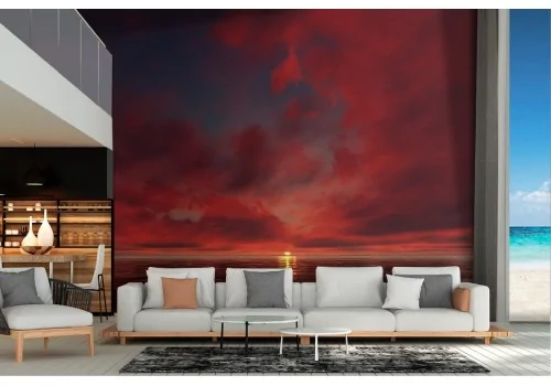 Carta da Parati tramonto rosso sul mare
