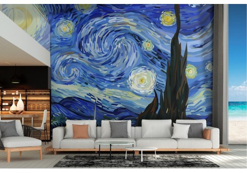 Van Gogh Starry Night Painted Wallpaper